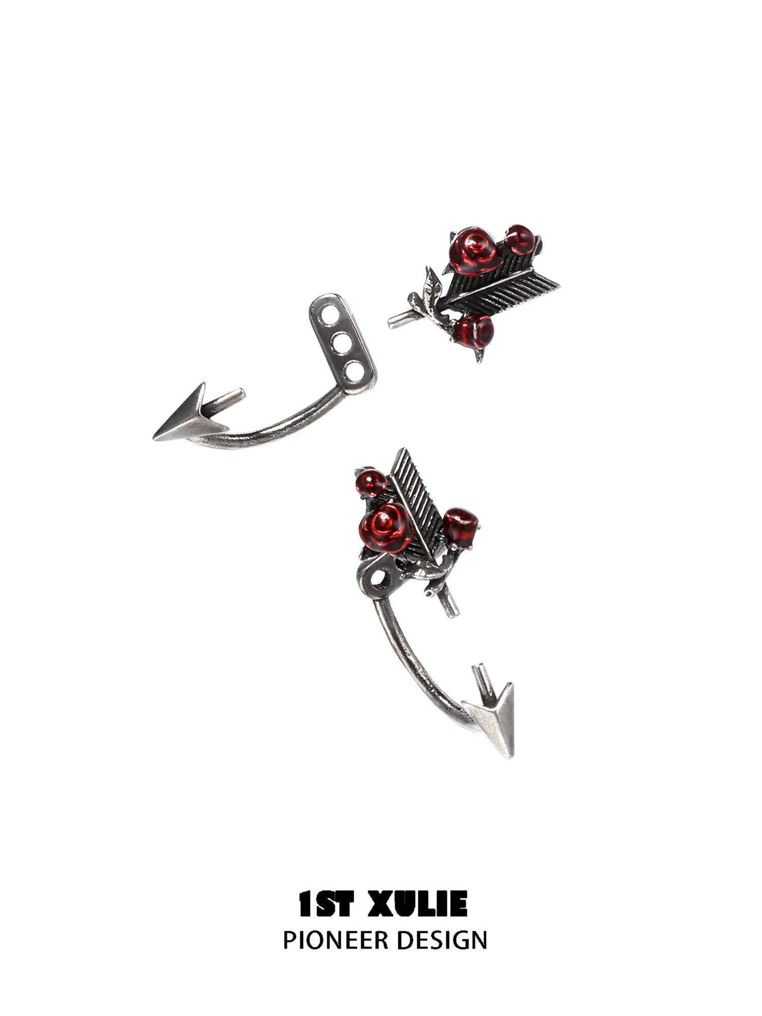 1ST XULIE Jewelry "TWILIGHT ROSE" Gothic Rose Bow Stud Earrings in Brass - Product View