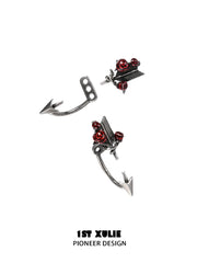 1ST XULIE Jewelry "TWILIGHT ROSE" Gothic Rose Bow Stud Earrings in Brass - Product View