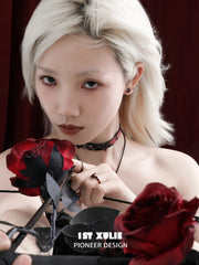 1ST XULIE Jewelry "TWILIGHT ROSE" Gothic Rose Bow Stud Earrings in Brass - Packaging View