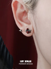 1ST XULIE Jewelry "TWILIGHT ROSE" Gothic Rose Bow Stud Earrings in Brass - Side View