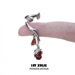 1ST XULIE "Taboo Rose" Gothic Rose Pendant Ear Clips in Platinum Plated - Detail Shot