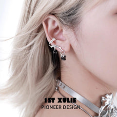 1ST XULIE "Taboo Rose" Gothic Rose Pendant Ear Clips in Platinum Plated - Side View