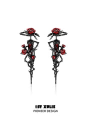 1ST XULIE Jewelry "TWILIGHT ROSE" Gothic Rose Thorn Bow Drop Earrings in Black Gold Plated Brass - Packaging View