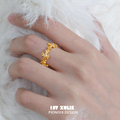 1ST XULIE "Rose Believer" Gothic Rose Thorn Ring in 24k Gold Plated S925 Sterling Silver - Detail Shot