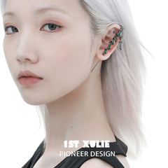 1ST XULIE "Slytherin House" Gothic Serpent Cross Dangle Piercing Earrings in 18K Black Gold Plated - Side View