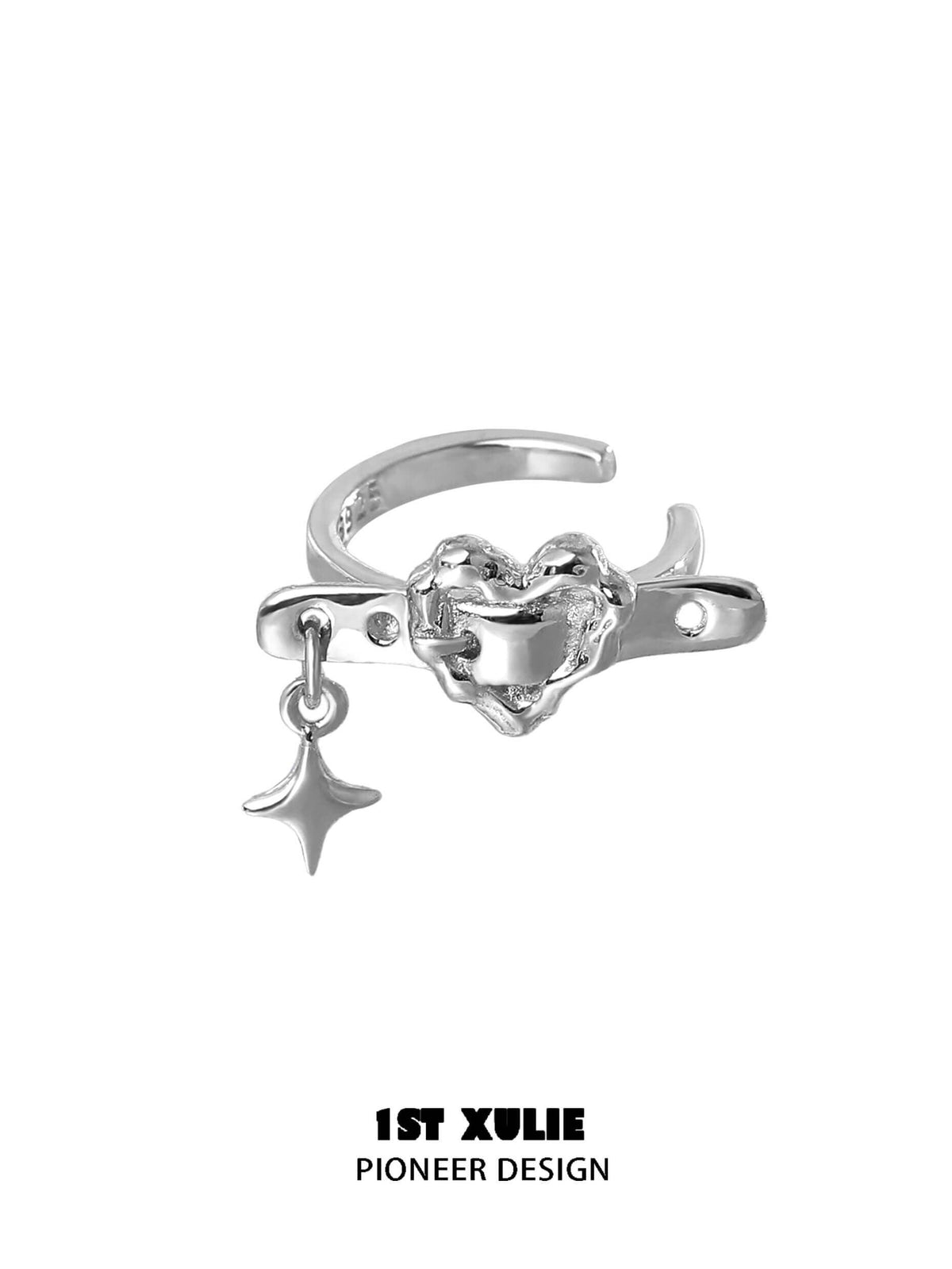 1ST XULIE "Star Trails" Gothic Skeleton Heart Ear Clips in 925 Sterling Silver - On Model