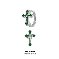 1ST XULIE "Snake Bite" Gothic Snake & Cross Asymmetrical Earrings in 925 Sterling Silver - Side View