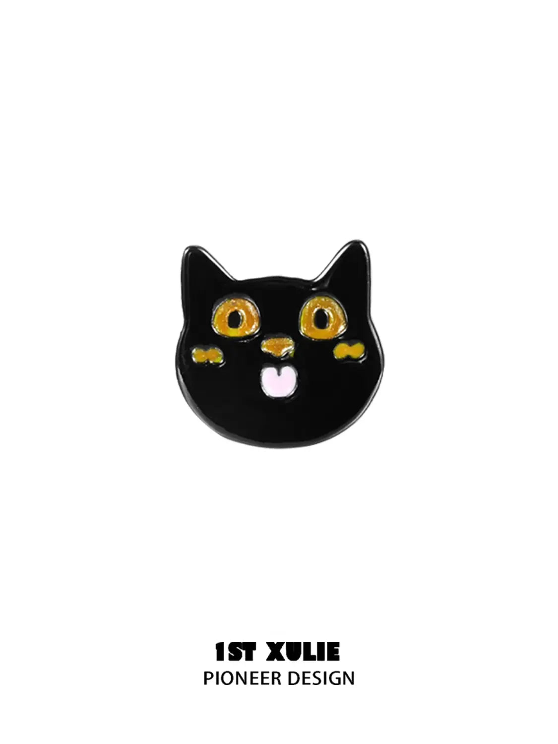 1ST XULIE Jewelry "Graffiti Kitten" Asymmetrical Graffiti Cat Stud Earrings in 925 Sterling Silver - Lifestyle Shot