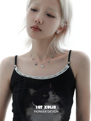 1ST XULIE "Graffiti Kitten" Minimalist Stylized Cat Pendant Necklace in 925 Sterling Silver - Angled Product View