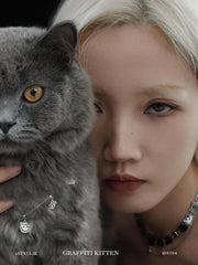 1ST XULIE "Graffiti Kitten" Minimalist Stylized Cat Pendant Necklace in 925 Sterling Silver - Pendant Detail Shot