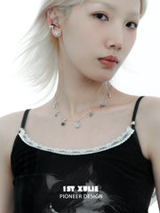 1ST XULIE "Graffiti Kitten" Minimalist Stylized Cat Pendant Necklace in 925 Sterling Silver - On Model Closeup