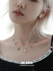 1ST XULIE "Graffiti Kitten" Minimalist Stylized Cat Pendant Necklace in 925 Sterling Silver - Side View on Model
