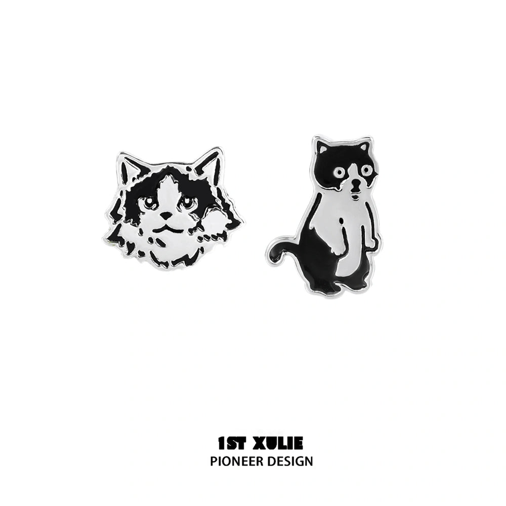 1ST XULIE "Graffiti Kitten" Cute Colorful Stud Earrings in 925 Sterling Silver - Angle View
