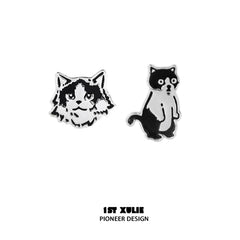 1ST XULIE "Graffiti Kitten" Cute Colorful Stud Earrings in 925 Sterling Silver - Angle View