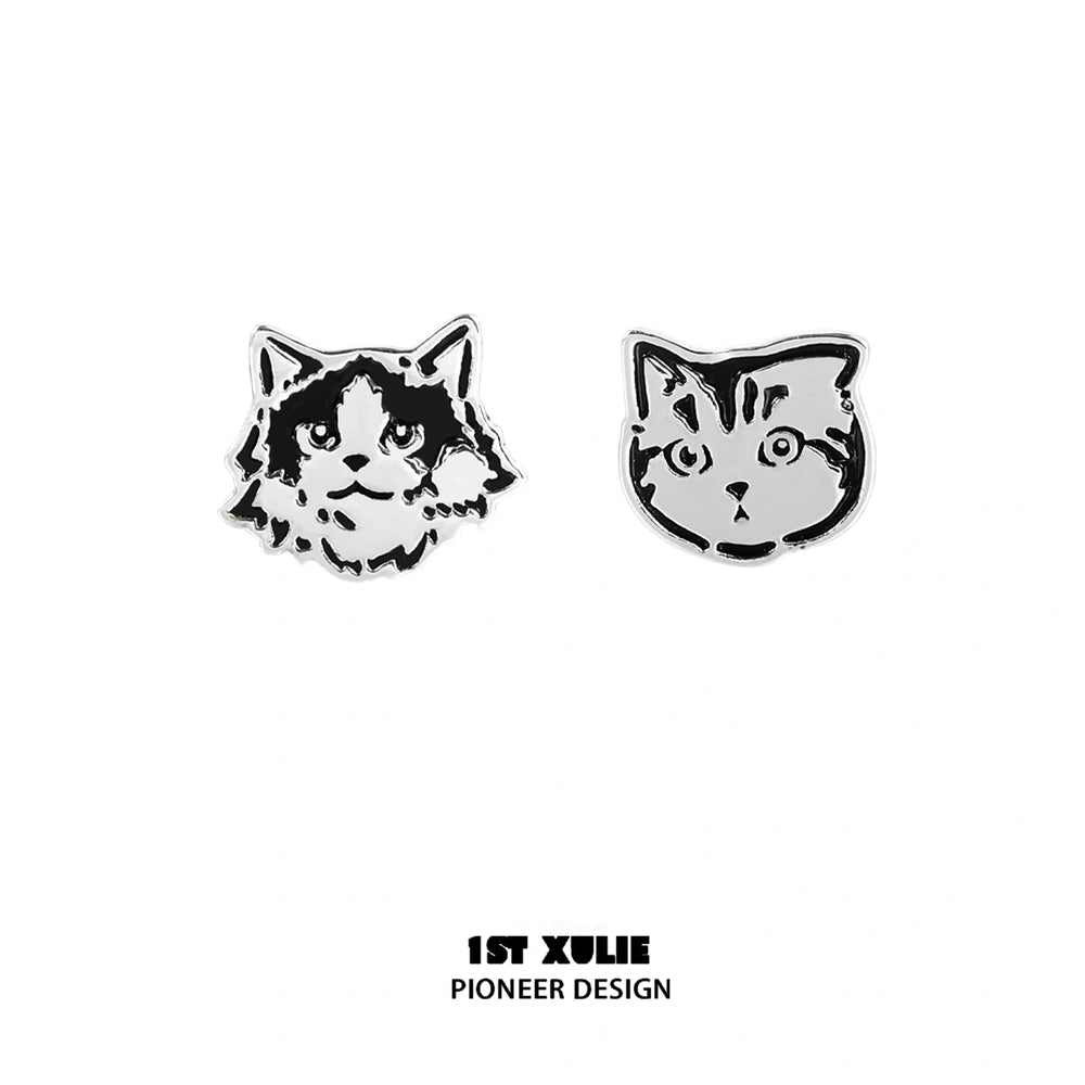 1ST XULIE "Graffiti Kitten" Cute Colorful Stud Earrings in 925 Sterling Silver - Back View