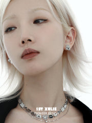 1ST XULIE "Graffiti Kitten" Platinum Plated Stud Earrings - Detail Shot
