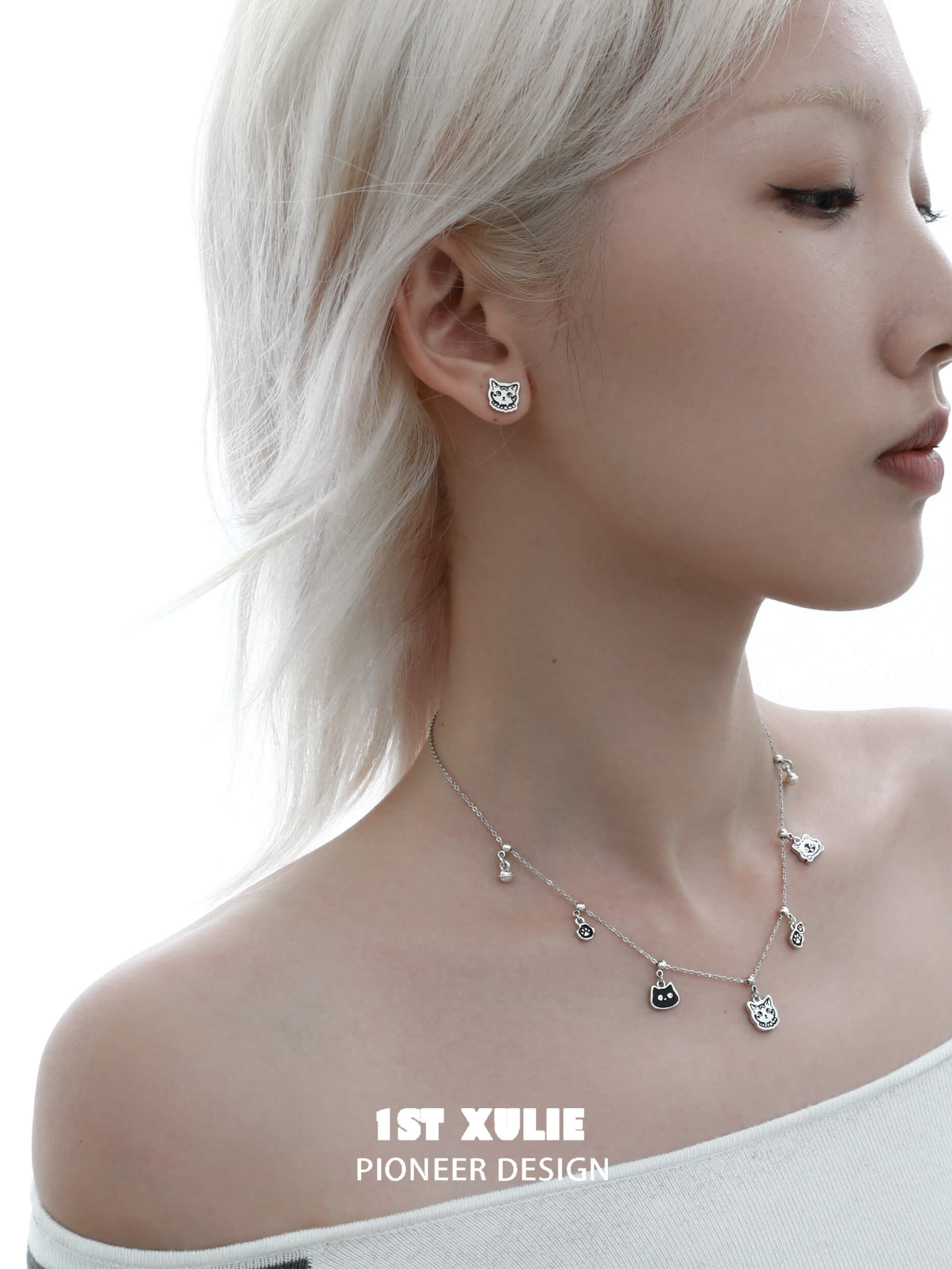 1ST XULIE "Graffiti Kitten" Platinum Plated Stud Earrings - Size Comparison