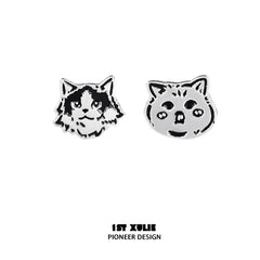 1ST XULIE "Graffiti Kitten" Cute Colorful Stud Earrings in 925 Sterling Silver - Texture Detail