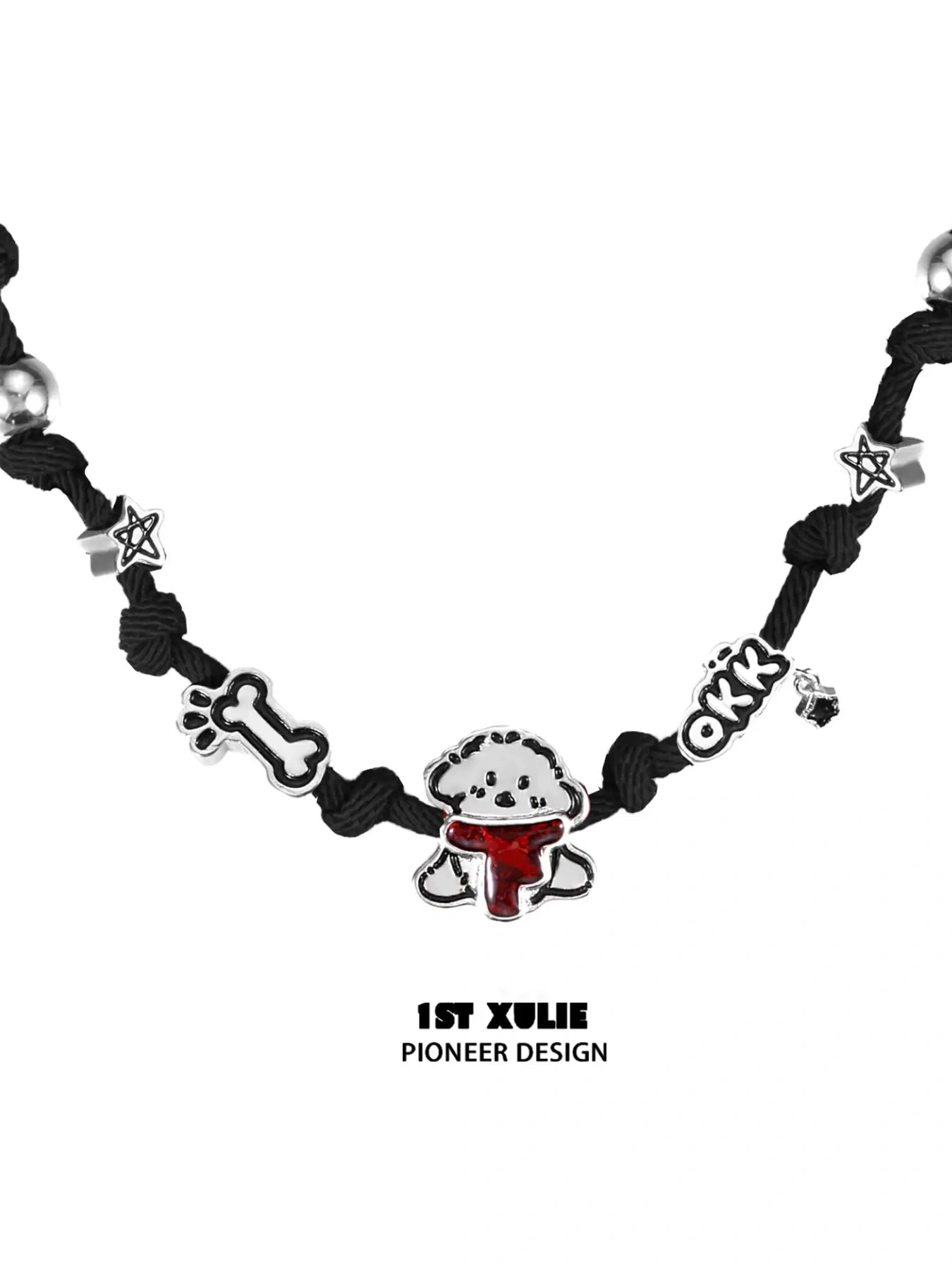 1ST XULIE "Graffiti Puppy" Platinum Plated Adjustable Rope Choker Necklace - Back View