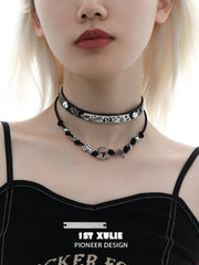 1ST XULIE "Graffiti Puppy" Platinum Plated Adjustable Rope Choker Necklace - On Model