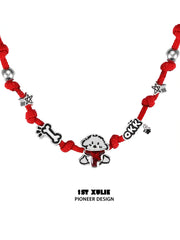 1ST XULIE "Graffiti Puppy" Platinum Plated Adjustable Rope Choker Necklace - Side View
