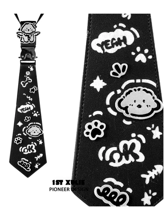 1ST XULIE "Graffiti Puppy" Graffiti Puppy Leather Tie in Leather - Angle View