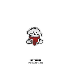 1ST XULIE "MERRY CHRISTMAS 2024" Graffiti Puppy Stud Earrings in Platinum Plate - On Model Side Profile
