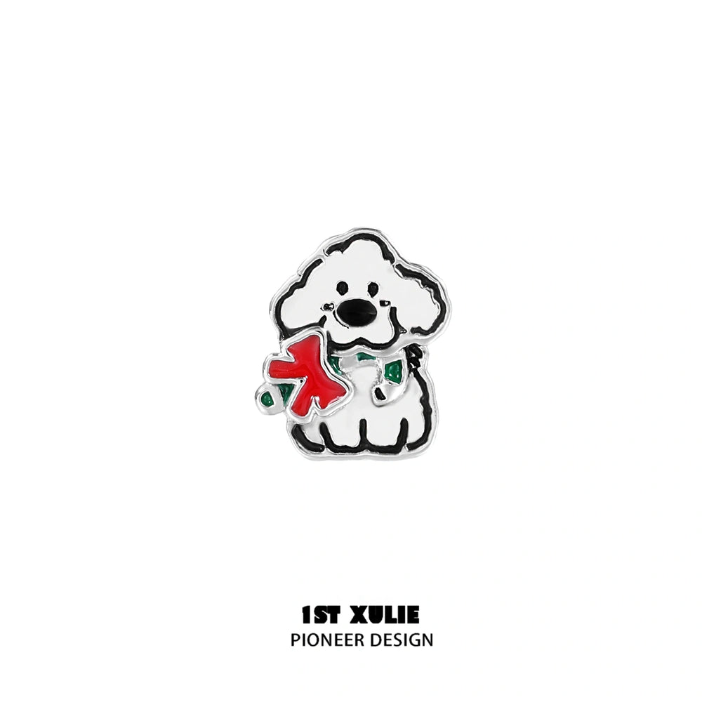 1ST XULIE "MERRY CHRISTMAS 2024" Graffiti Puppy Stud Earrings in Platinum Plate - Packaging View