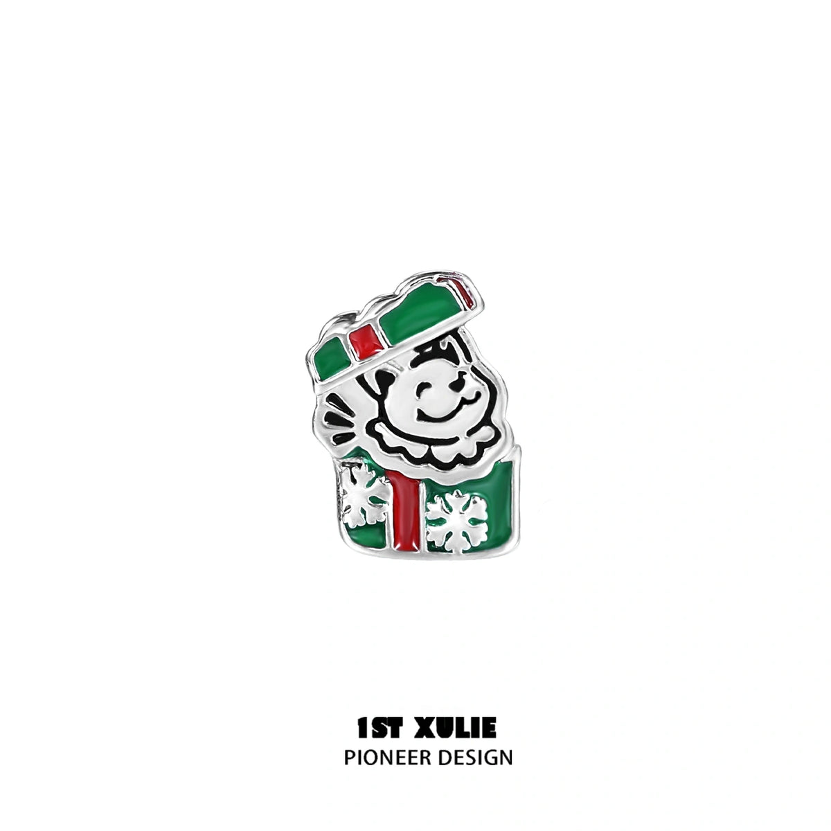 1ST XULIE "MERRY CHRISTMAS 2024" Graffiti Puppy Stud Earrings in Platinum Plate - Product View of Pair
