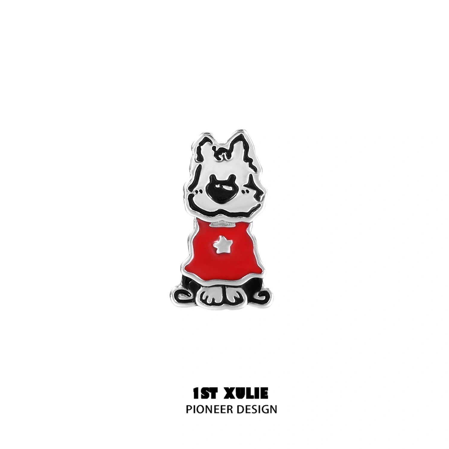 1ST XULIE "MERRY CHRISTMAS 2024" Graffiti Puppy Stud Earrings in Platinum Plate - Size Comparison