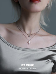 1ST XULIE "Silver Angel" Minimalist Gray Pearl Choker Necklace in 925 Sterling Silver - Lifestyle Shot