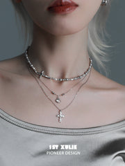 1ST XULIE "Silver Angel" Minimalist Gray Pearl Choker Necklace in 925 Sterling Silver - Product View