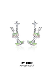1ST XULIE Jewelry "Cuties' Appleland" Green Apple Enamel Drop Earrings in Rhodium Plated - Lifestyle Shot