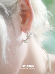 1ST XULIE Jewelry "Cuties' Appleland" Green Apple Enamel Drop Earrings in Rhodium Plated - On Model