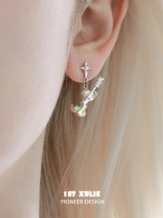 1ST XULIE Jewelry "Cuties' Appleland" Green Apple Enamel Drop Earrings in Rhodium Plated - Side View