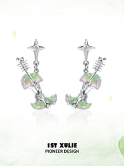 1ST XULIE Jewelry "Cuties' Appleland" Green Apple Enamel Drop Earrings in Rhodium Plated - Texture