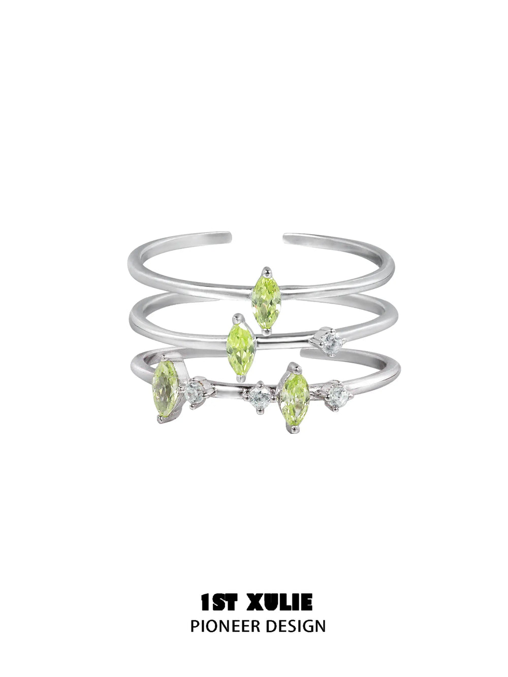 1ST XULIE "Cuties' Appleland" Dainty Green Apple Stacking Open Ring in 925 Sterling Silver - Detail Shot