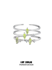 1ST XULIE "Cuties' Appleland" Dainty Green Apple Stacking Open Ring in 925 Sterling Silver - Detail Shot
