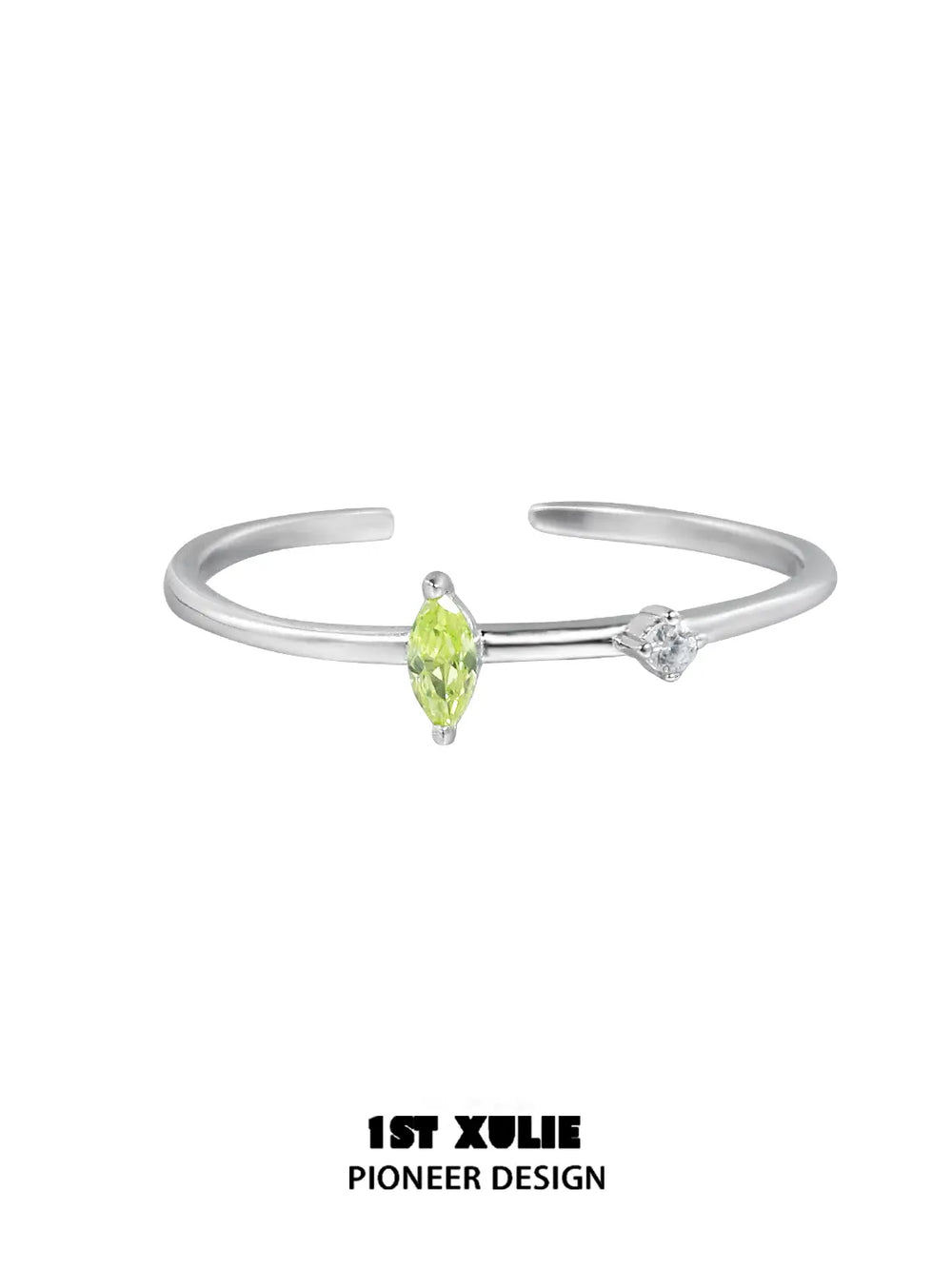 1ST XULIE "Cuties' Appleland" Dainty Green Apple Stacking Open Ring in 925 Sterling Silver - On Model