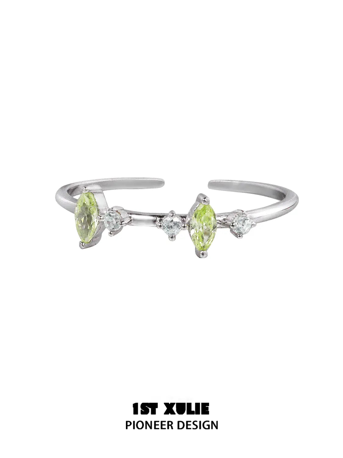 1ST XULIE "Cuties' Appleland" Dainty Green Apple Stacking Open Ring in 925 Sterling Silver - On Model Close Up