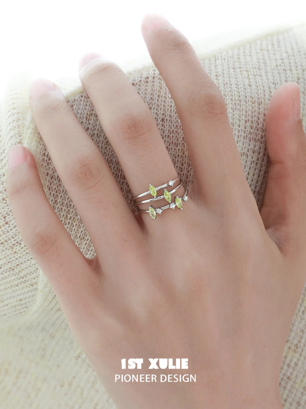 1ST XULIE "Cuties' Appleland" Dainty Green Apple Stacking Open Ring in 925 Sterling Silver - Style Variations
