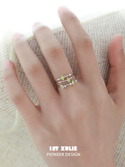 1ST XULIE "Cuties' Appleland" Dainty Green Apple Stacking Open Ring in 925 Sterling Silver - Style Variations