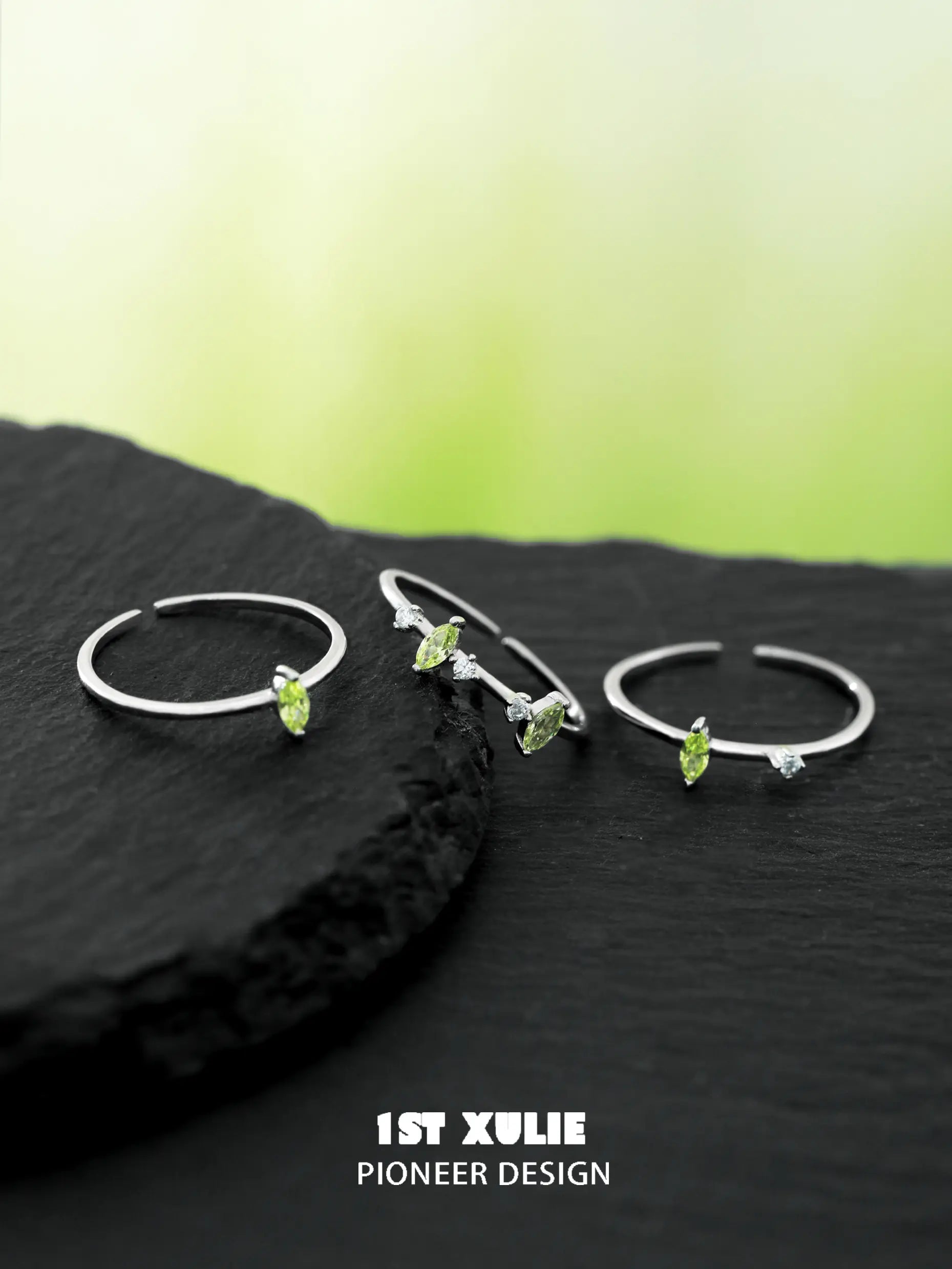 1ST XULIE "Cuties' Appleland" Dainty Green Apple Stacking Open Ring in 925 Sterling Silver - Side View