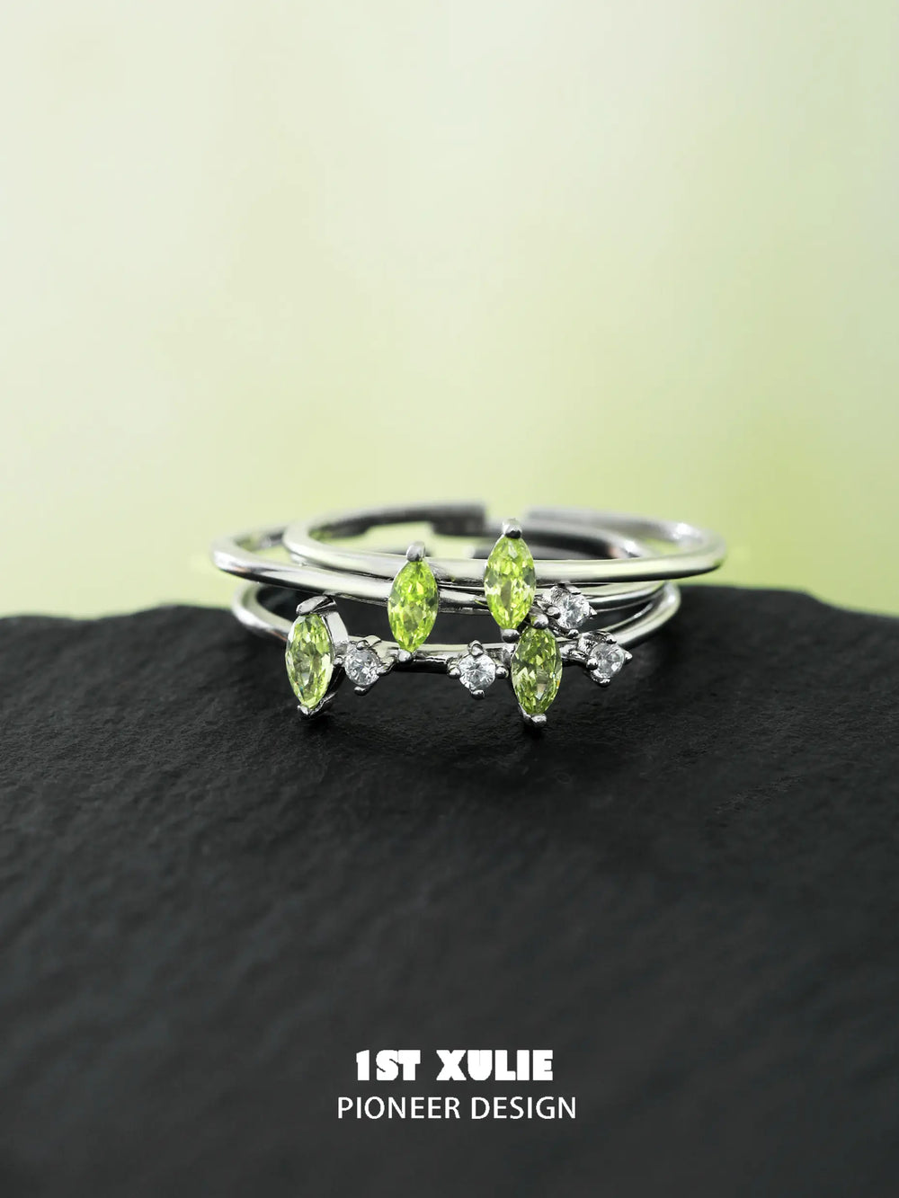 1ST XULIE "Cuties' Appleland" Dainty Green Apple Stacking Open Ring in 925 Sterling Silver - Texture Detail