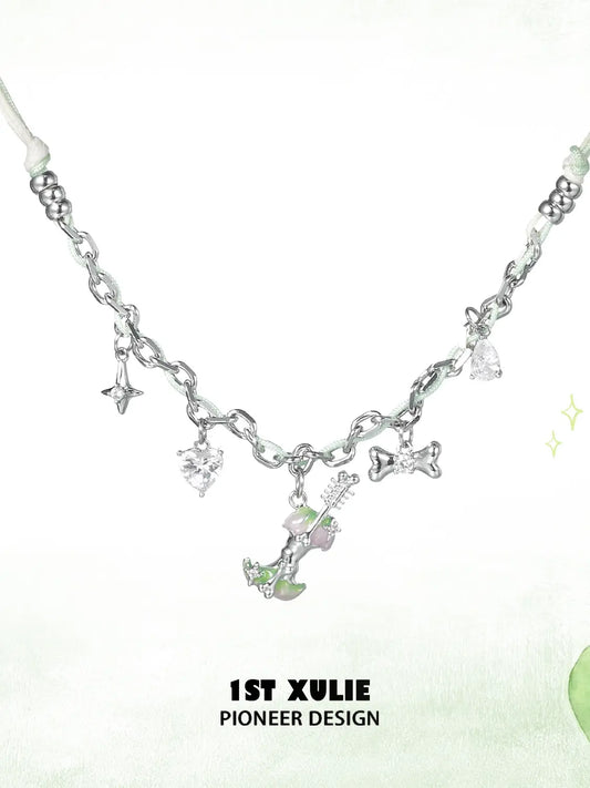 1ST XULIE Jewelry "Cuties' Appleland" Green Apple Pendant Necklace - Detail Shot