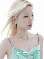 1ST XULIE Jewelry "Cuties' Appleland" Green Apple Pendant Necklace - On Model Close Up