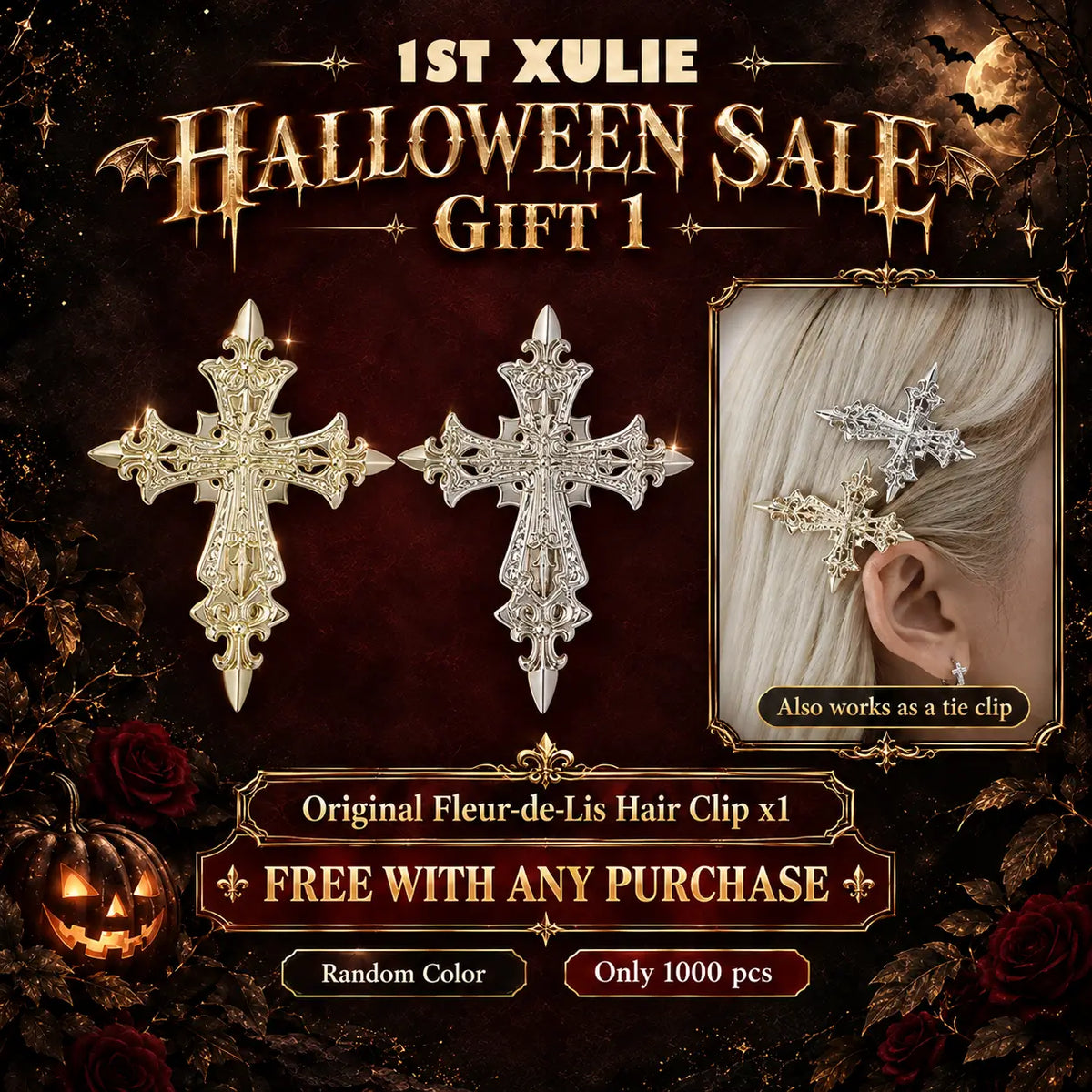 Halloween Sale Gift 1: one original Fleur-de-Lis hair clip free with any purchase; random color; 1,000 pieces.