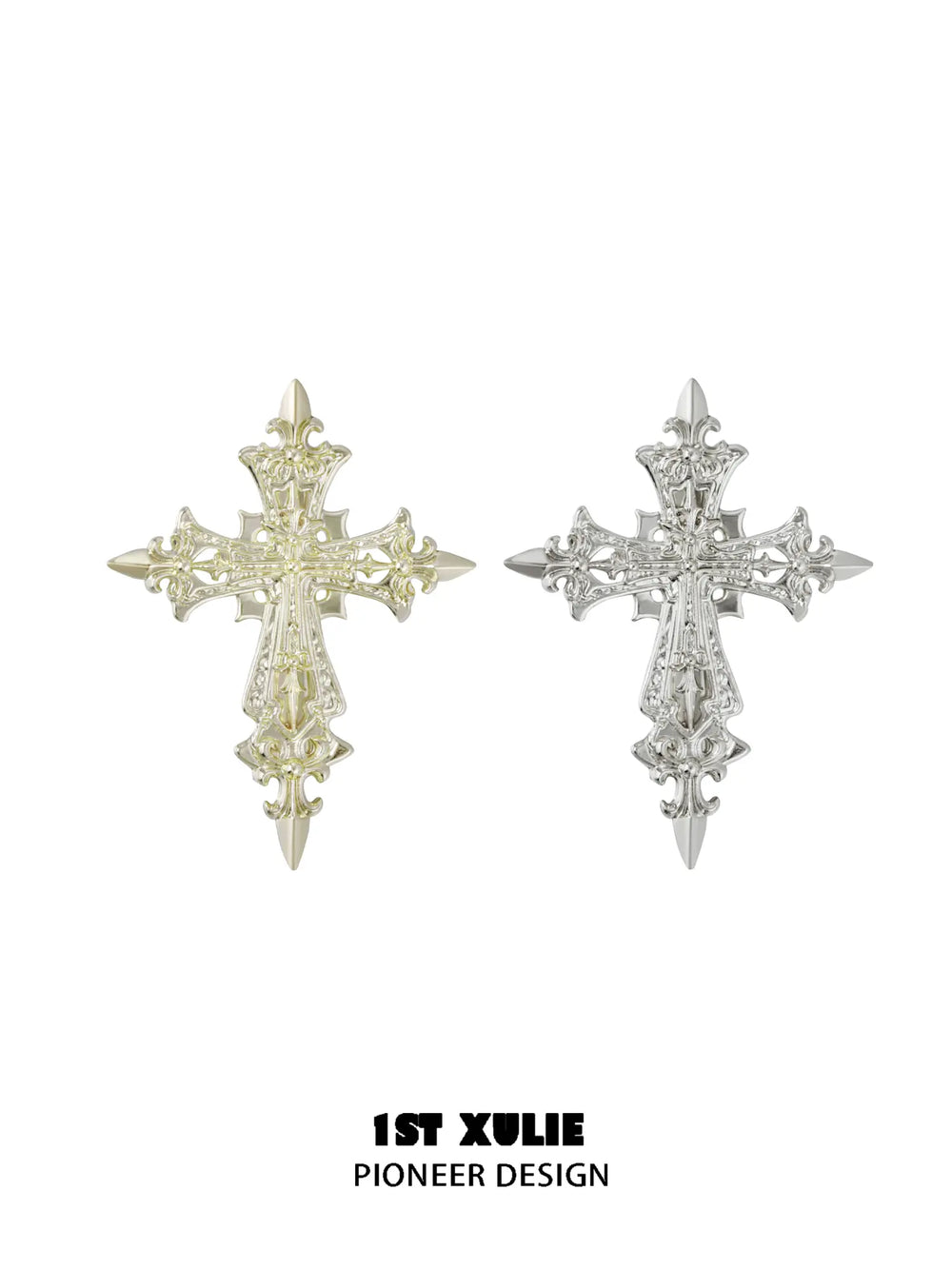 Gold-tone and silver-tone Fleur-de-Lis cross hair clips; one random-color clip is included.