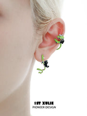 1ST XULIE "Cuties' Appleland" Hand-Painted Cyclone Apple Ear Climber Earrings in Platinum Plated Brass - Angle View