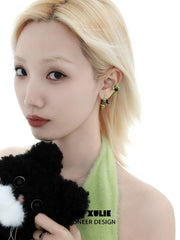 1ST XULIE "Cuties' Appleland" Hand-Painted Cyclone Apple Ear Climber Earrings in Platinum Plated Brass - Three-Quarter View